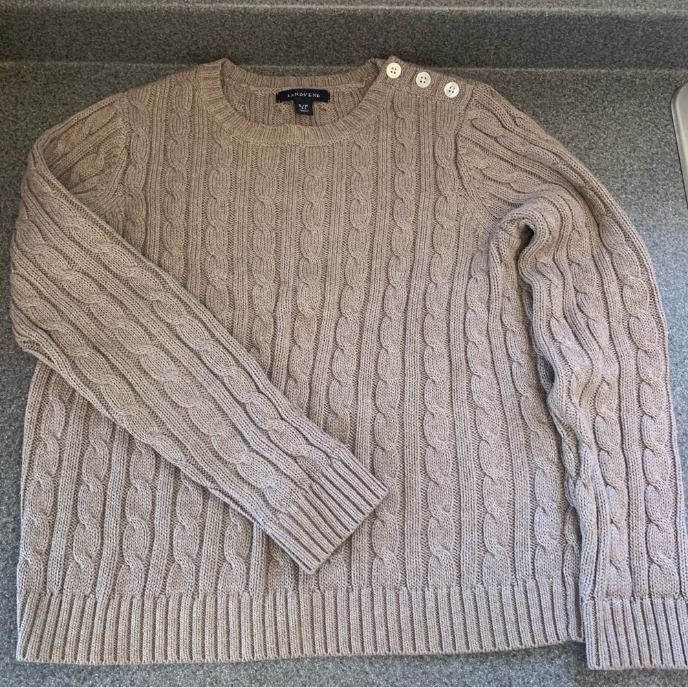 Lands' End cable knit sweater with button-shoulder detail size small petite